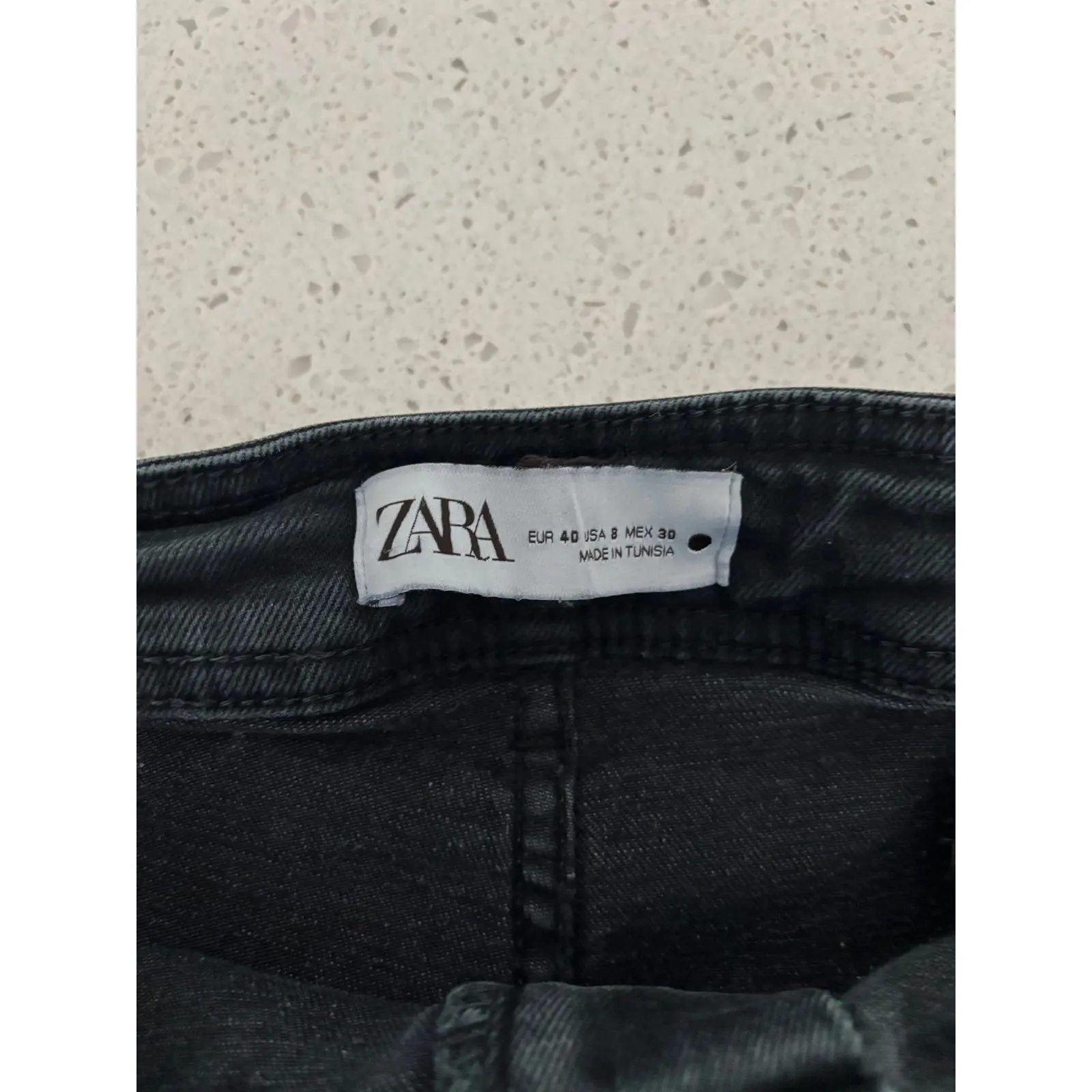 Zara The Marine Straight Leg Jeans Womens 8 Black Wash Denim High Rise Raw Hem - Image 4