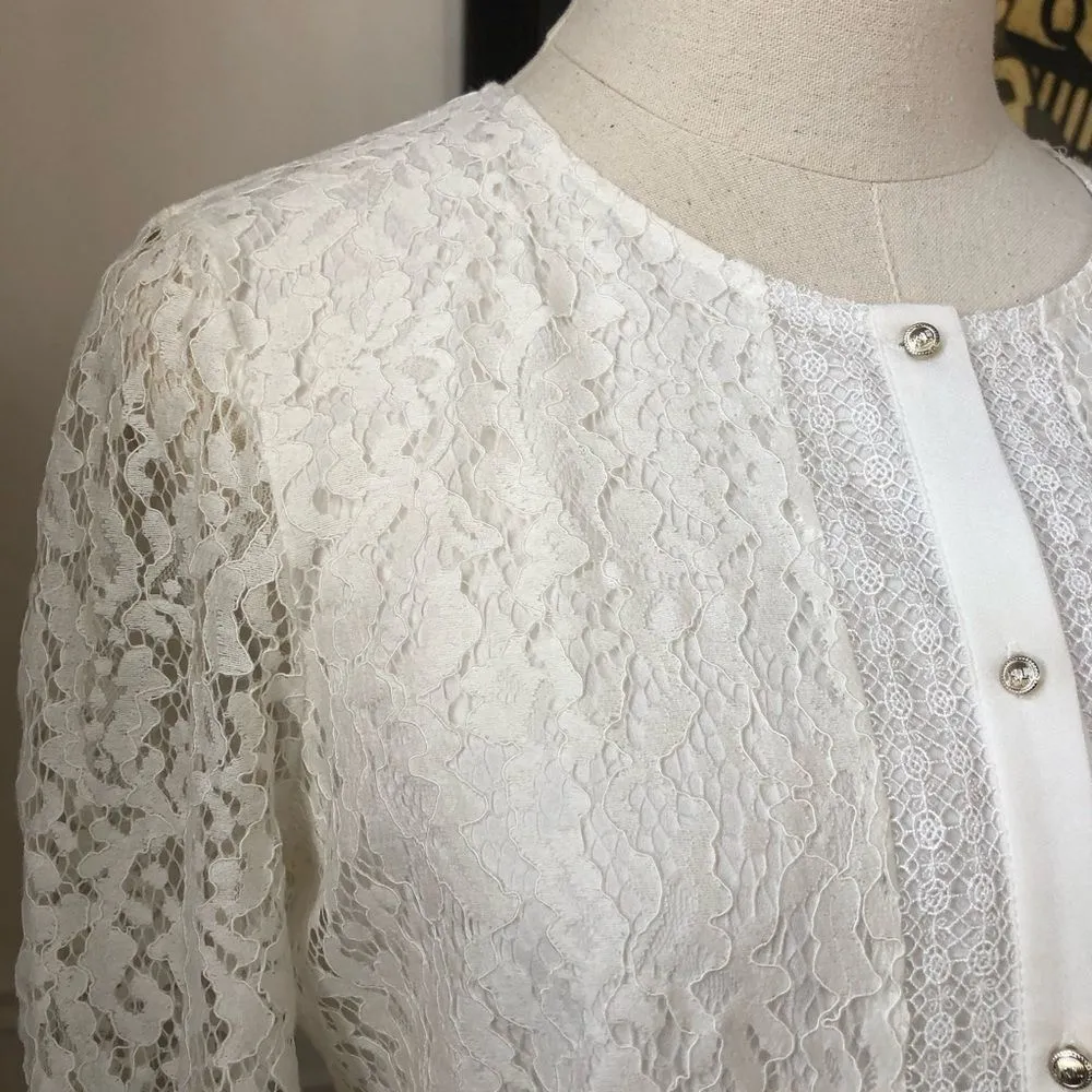 Karl Lagerfeld Ivory Lace Trumpet Sleeve Top S - Image 2