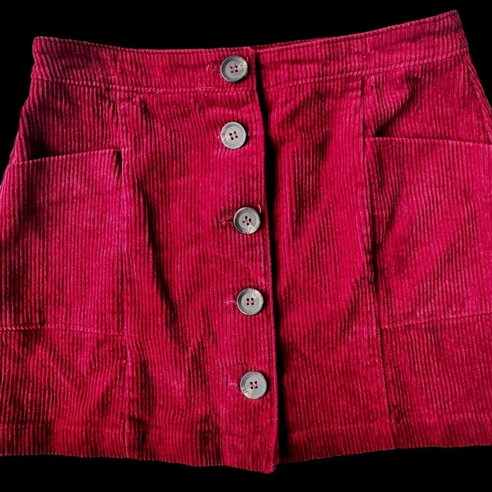 Chloe & Katie Corduroy Mini Skirt Medium Burgundy Front Pockets School W… Size undefined - Image 8