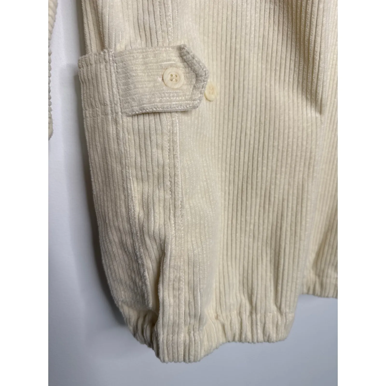 Vintage 80s/90s SK & Company Cream Corduroy Jacket puffy shoulders Hong Kong 12 Size L - Image 11