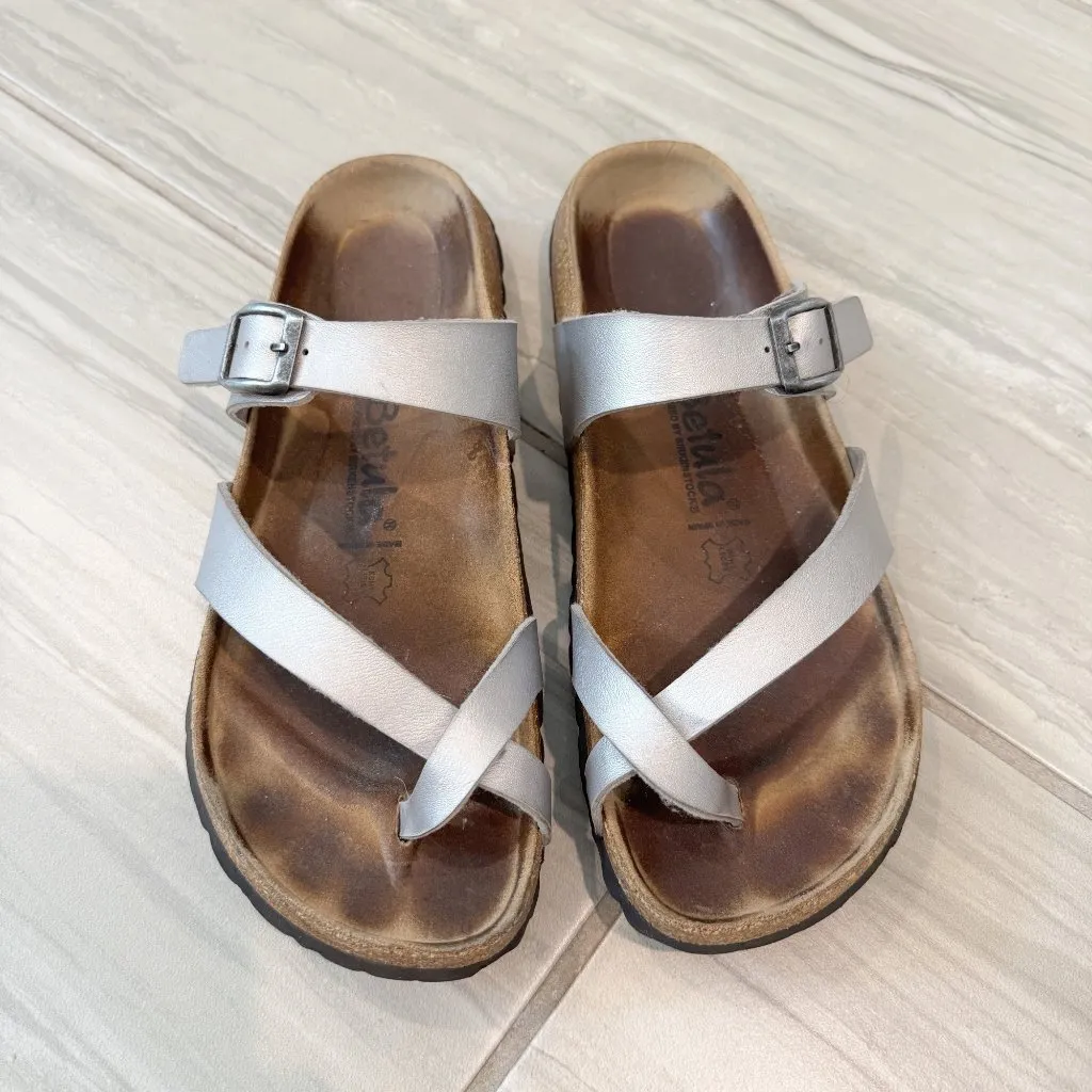 Betula Birkenstock Mayari Leather Strap Sandals in‎ Silver Brown Summer Size 7 - Image 10