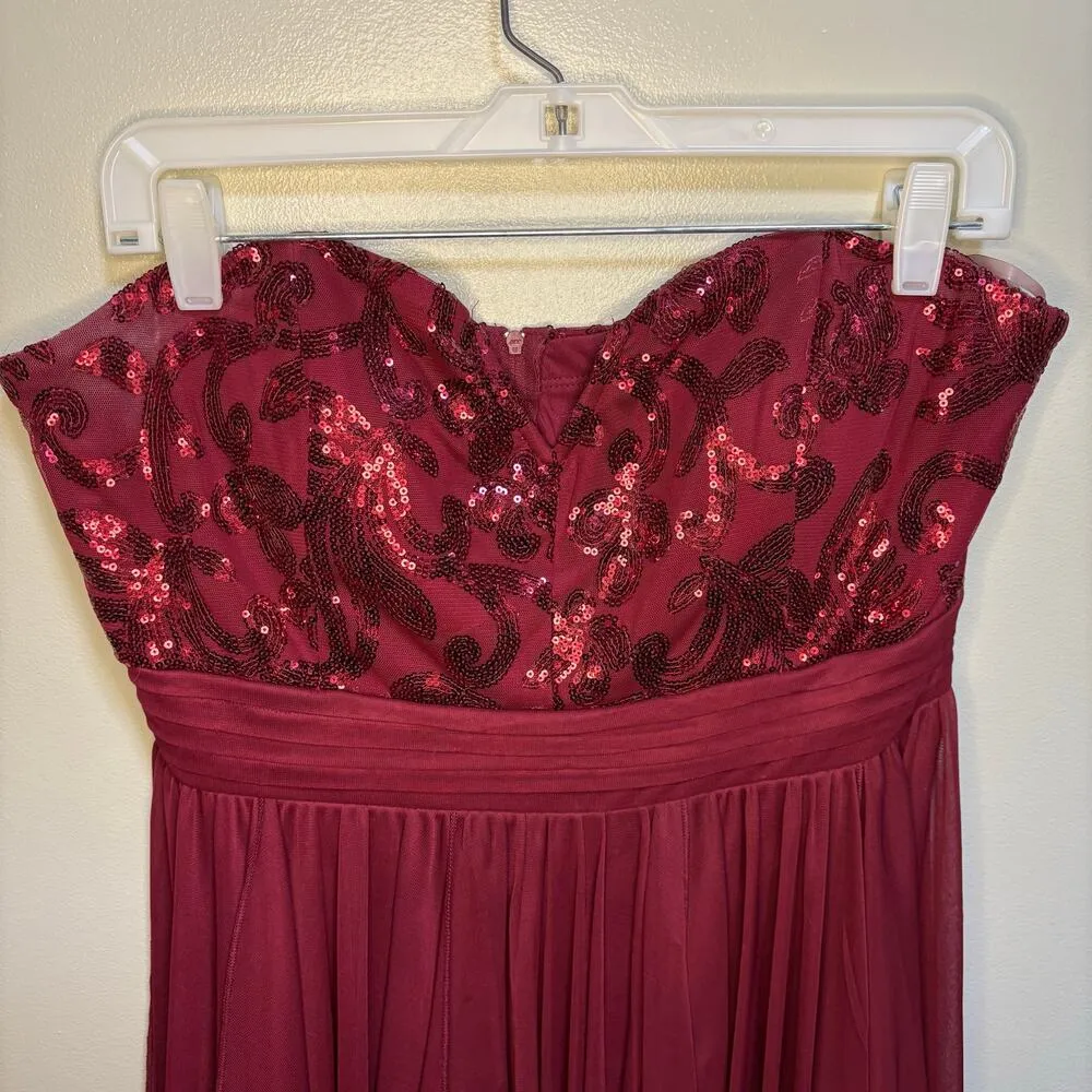 My Michelle Sequin Bodice Maroon Sweetheart V Notch Neckline SZ 15 High Low - Image 2