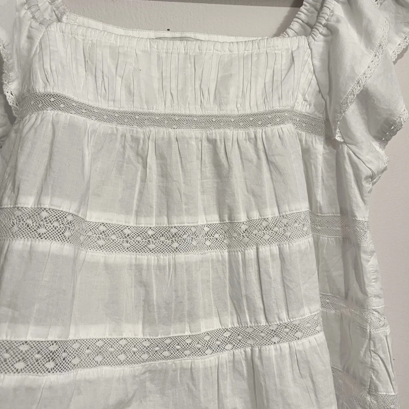 Abercrombie & Fitch Shirt White Ruffle Lace Babydoll Top Small Coquette Cottage - Image 5