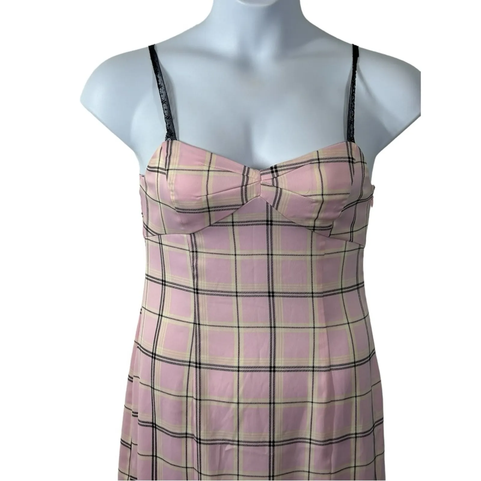 Urban Outfitters Cher Pink Plaid Maxi Slip Dress Lace Straps Size M - Image 8
