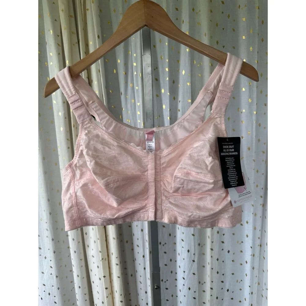 Comfort Choice NWT Pink Posture Support Front Hooks Wireless Lace Trim Bra 48B Size undefined - Image 2
