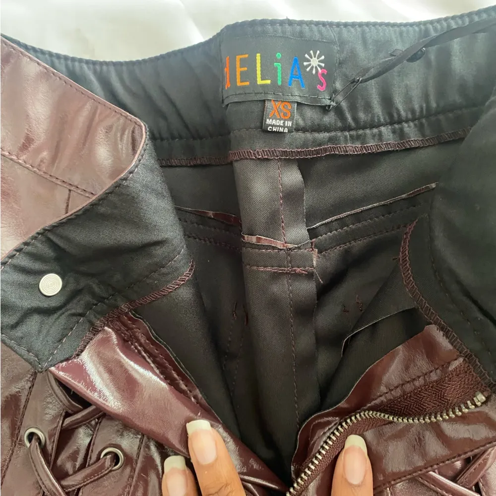 FLARE LACE UP BROWN FAUX LEATHER PANTS  SIZE XSMALL DELIA'S - Image 10