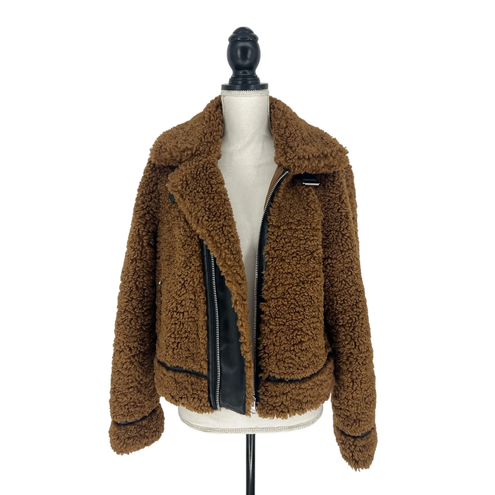 Stand Studio Audrey Brown Shearling Jacket with Black Accents - Image 6