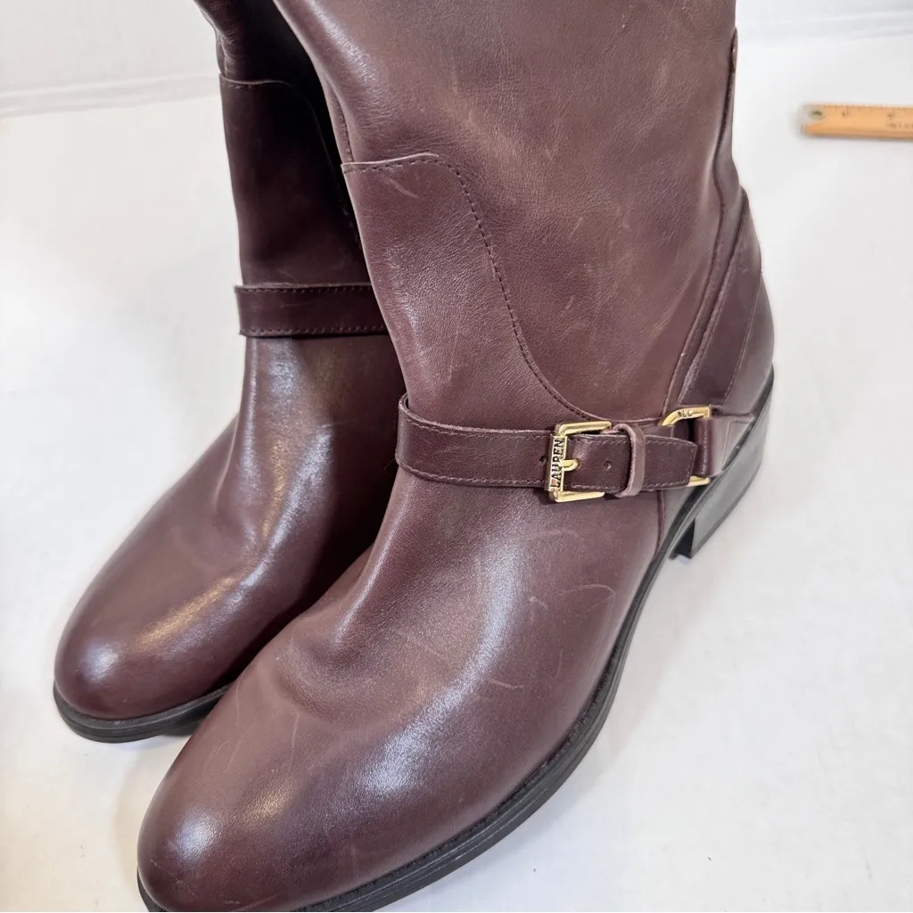 Ralph Lauren Brown Leather Riding Boots Womens 10 Knee High Fall Old Money - Image 7