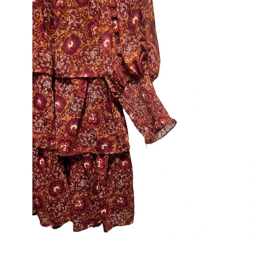 House of Harlow 1960 Mini floral w/gold accent ruffle dress Purple Size 2 - Image 7