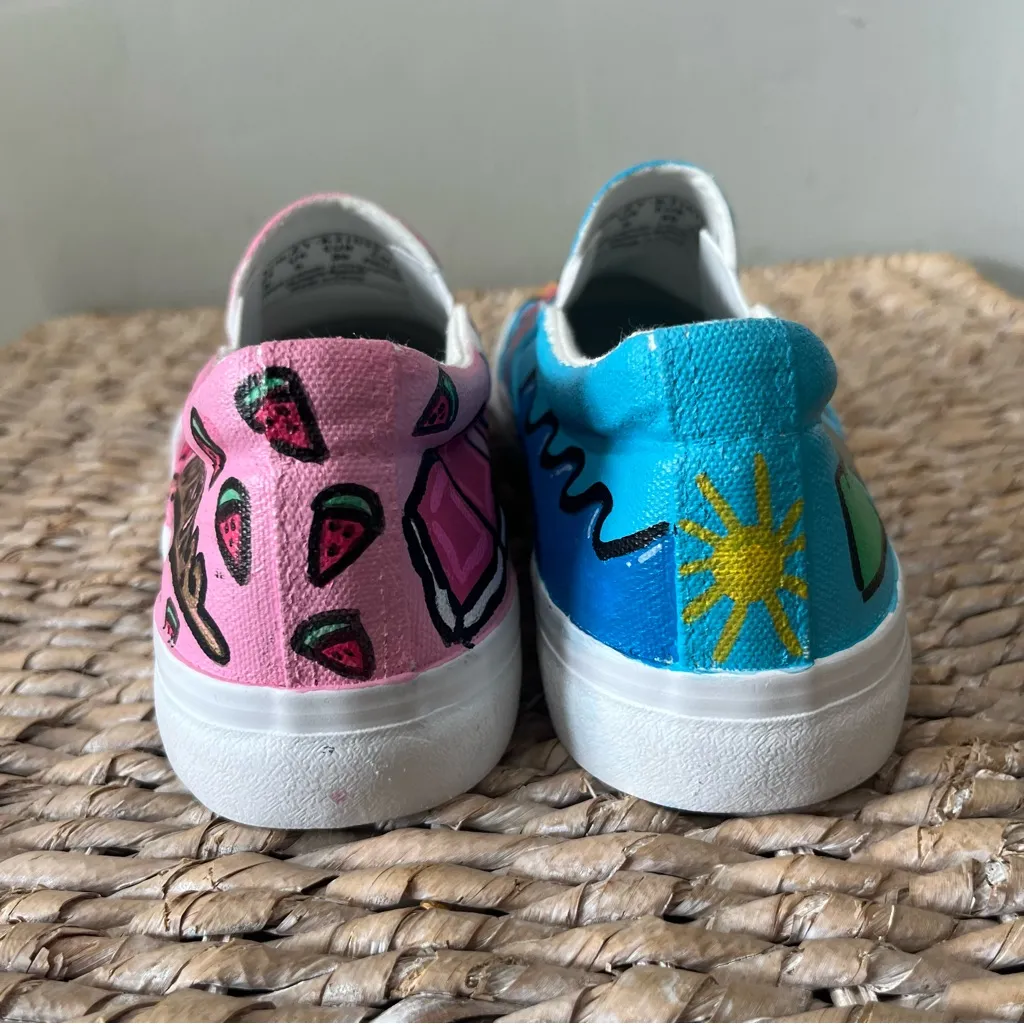 Hand painted shoes slip on Size 8 Dr. Pepper Vacation Watermelon Waves Bags Pink - Image 9