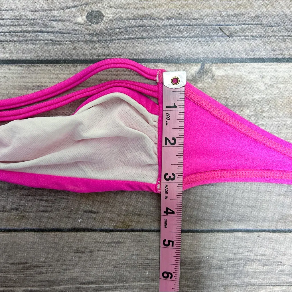 Luli Fama Pink Strappy V Ring Bandeau Back Tie Muy Caliente Bikini Top NWT XS - Image 7