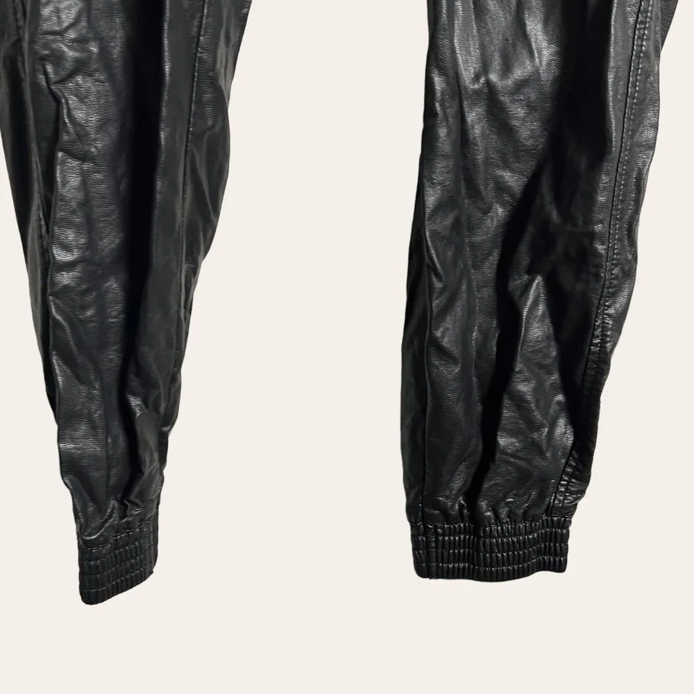 Zara Black Faux Leather Drawstring Jogger Pants Size XS - Image 5