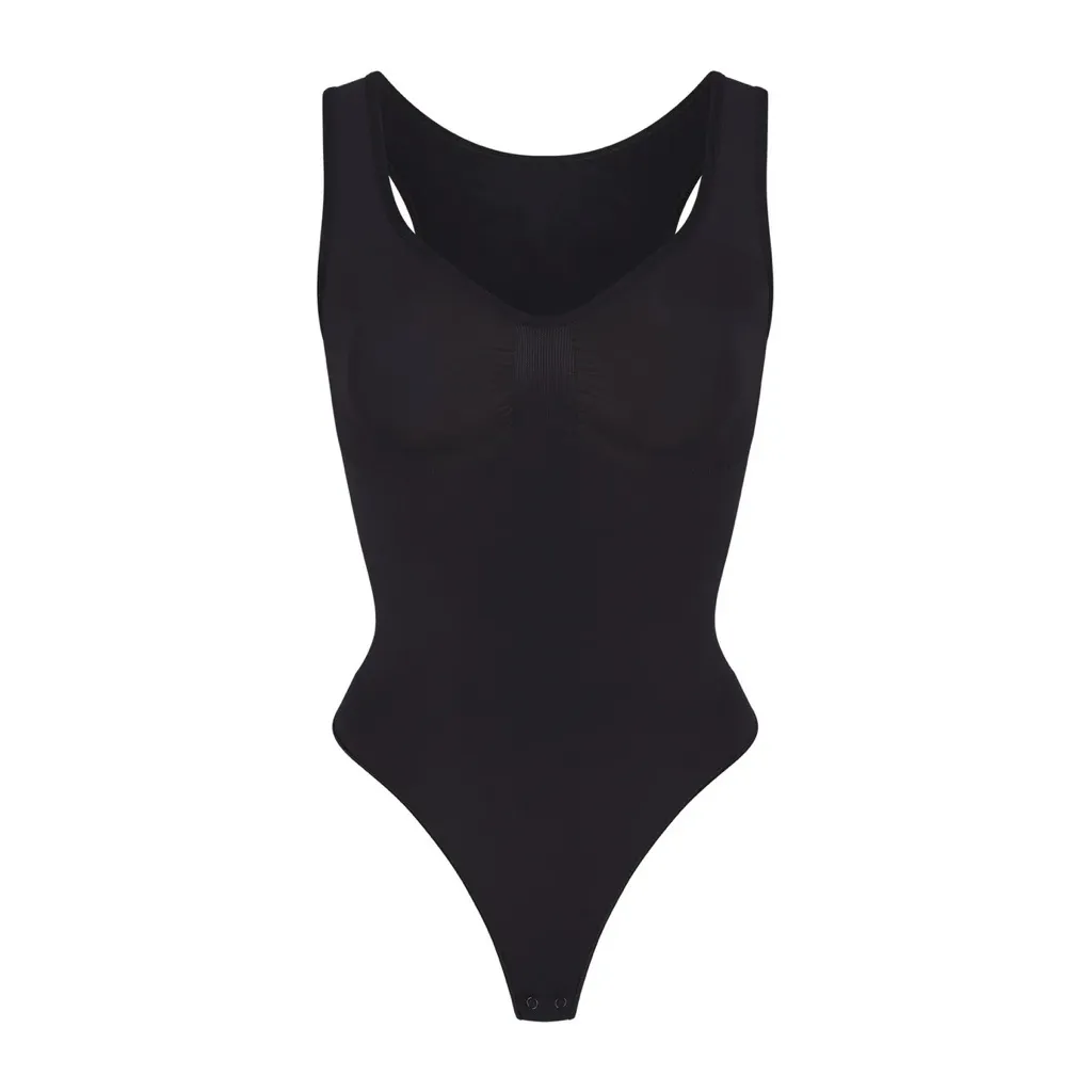 Skims Seamless Sculpt Scoop Neck Thong Bodysuit In‎ Onyx NWOT Thick strap Size S - Image 5