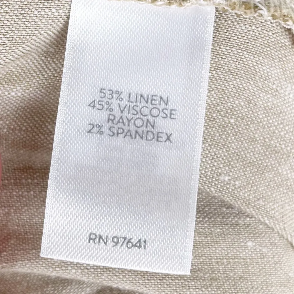 J. Jill Linen Stretch Pants Flat Front Slit Ankle Macademia Tan Size Small - Image 7