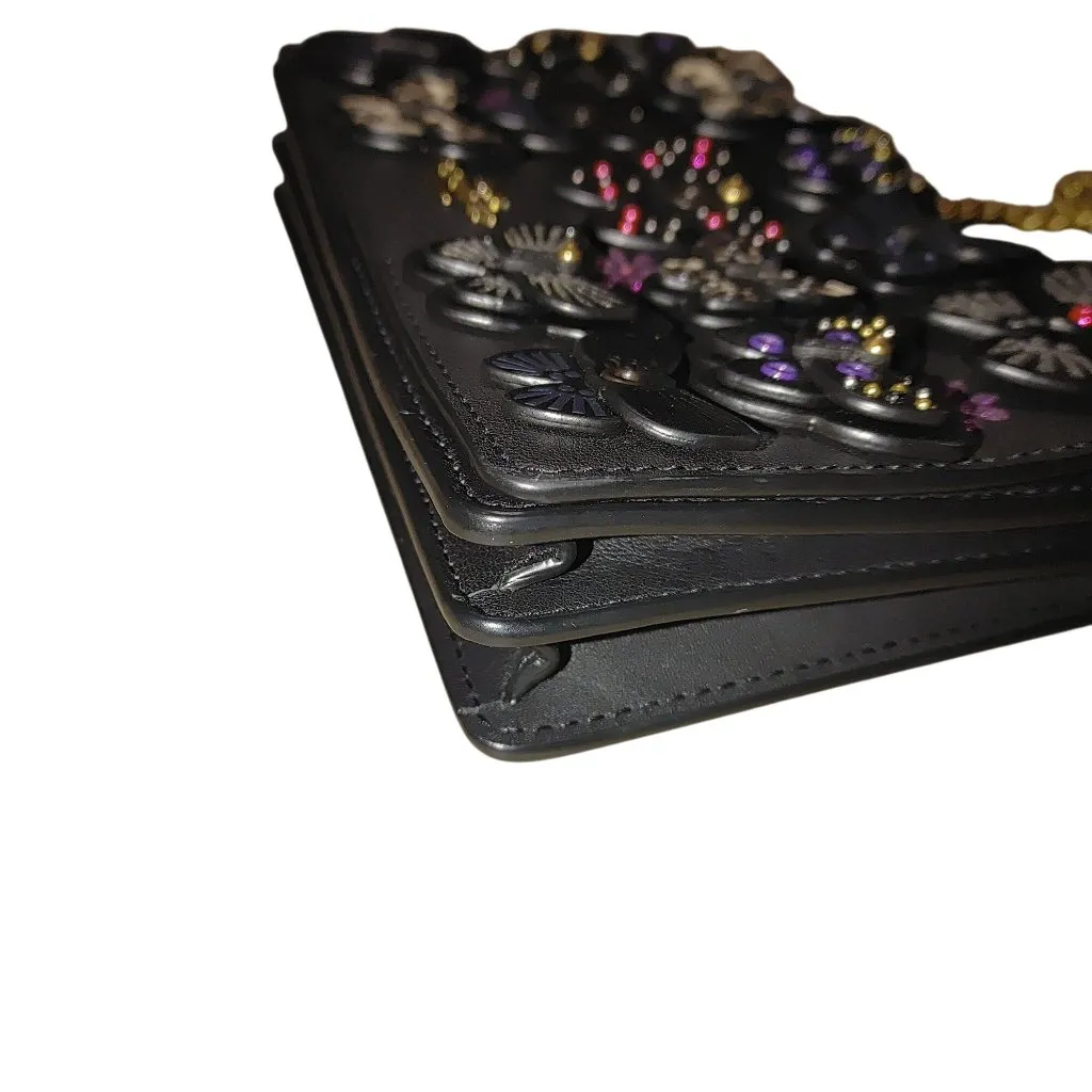 Coach New York Butterfly Appliqué Crossbody Bag Black Leather Gold Chain Strap - Image 11