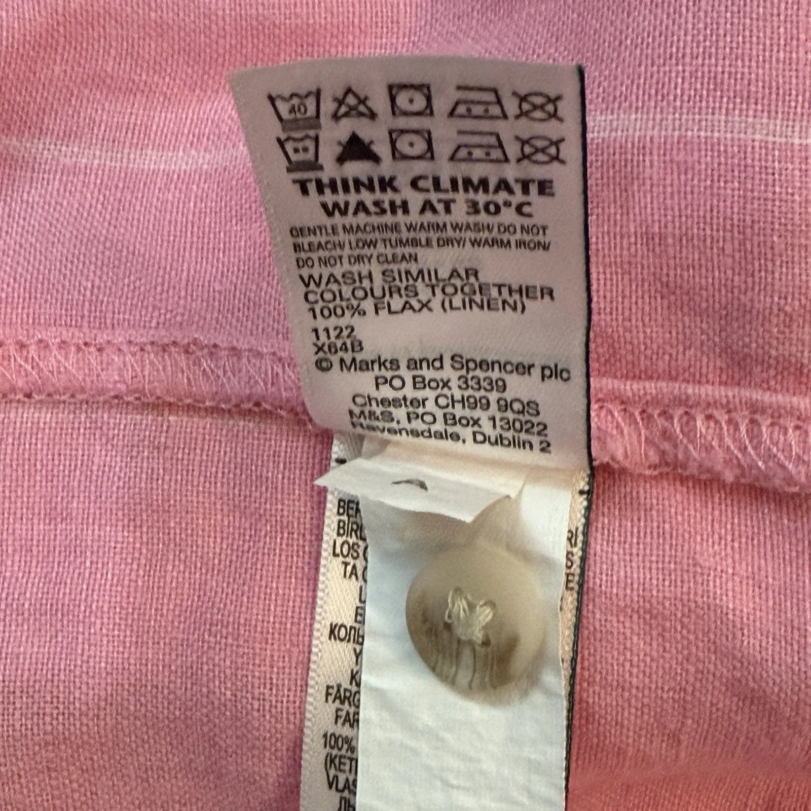 M&S Pure Linen Pink Striped Plus Size‎ Long Sleeve Shirt Breathable, Size 14 - Image 10