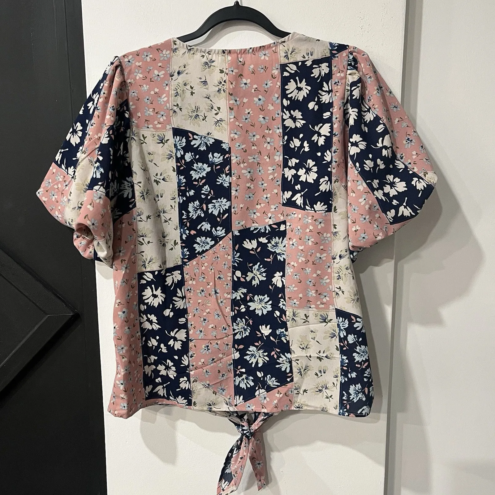 Puff Sleeve Button Up Floral Patchwork Blouse Cottage Size Medium - Image 5