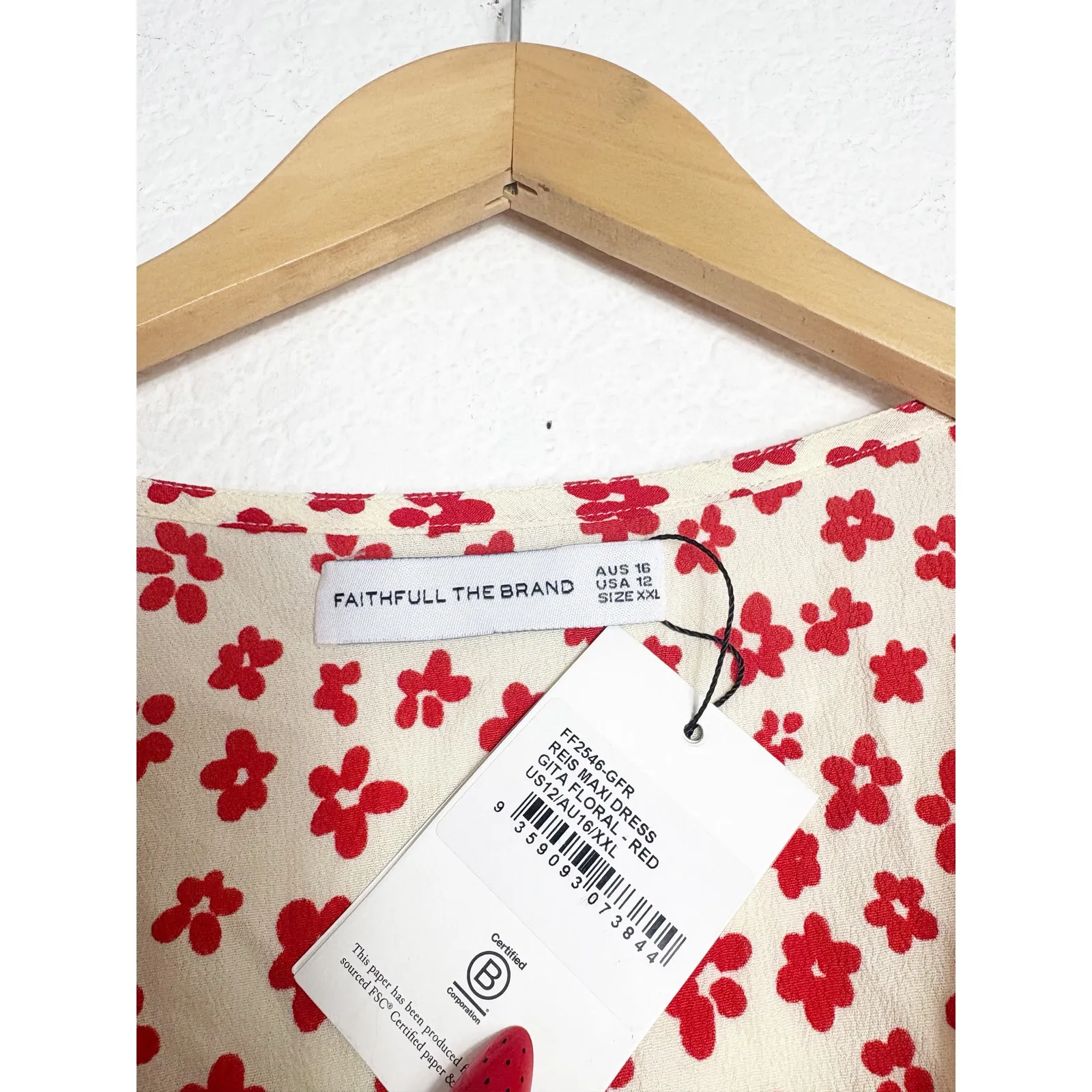 NWT Faithful The Brand Reid Maxi Dress Size 12 Gita Red Floral Short Sleeve - Image 5