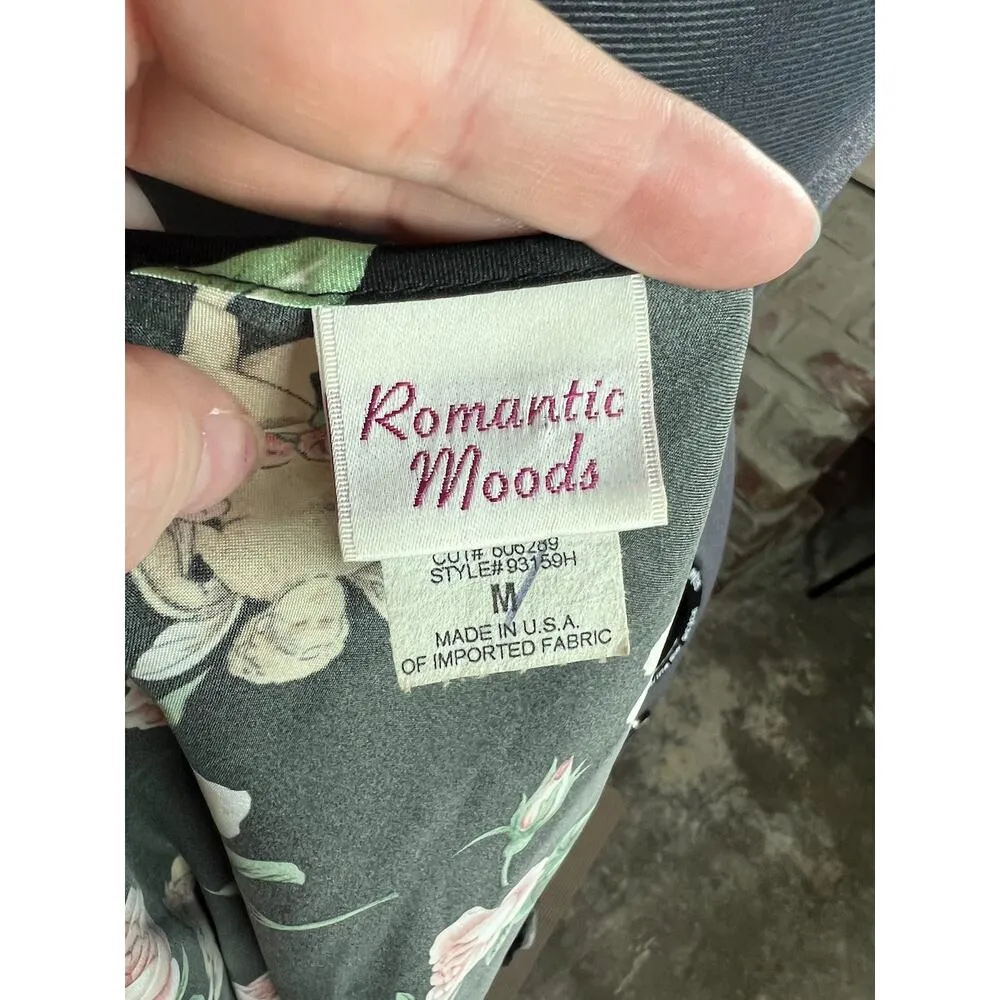 negligee nightgown satin floral roses cupid black pink green Size M - Image 7