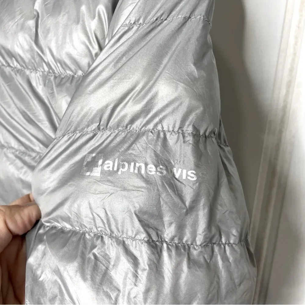 Alpine Swiss Eva Hooded Puffer Jacket Grey Down L 470 Gray Size L - Image 5