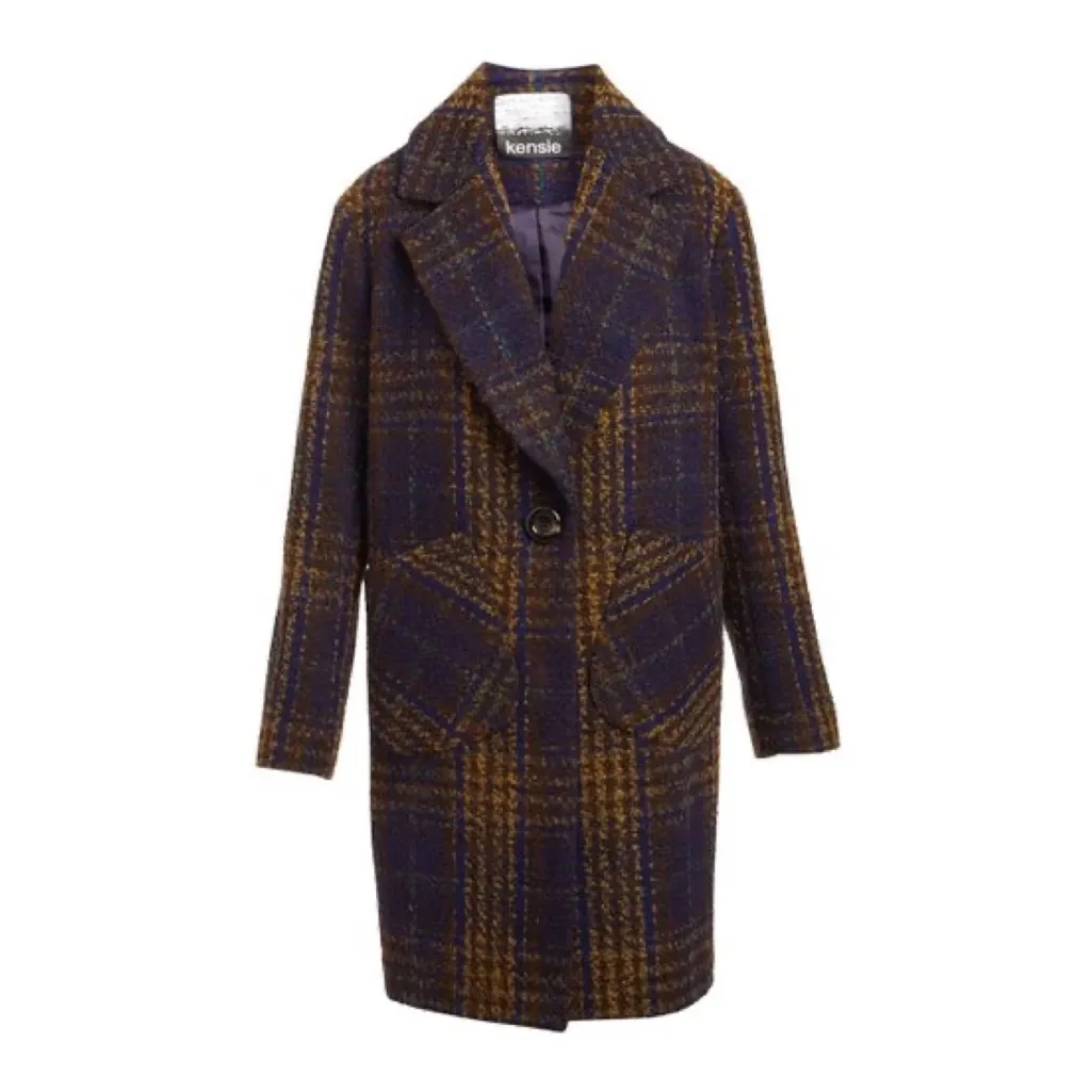 NWT  Kensie Women's Long Plaid Houndstooth Coat with Patch Pockets Woolblend - Image 6