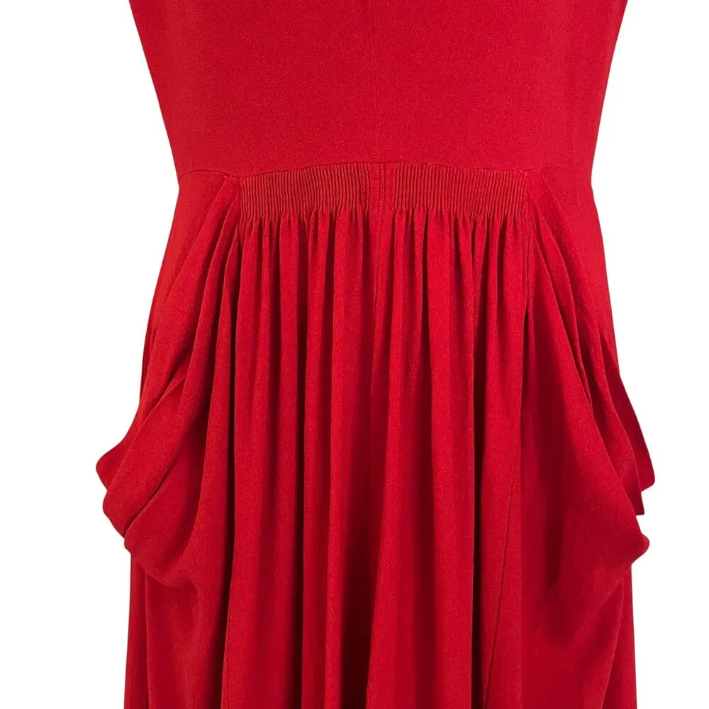 Vintage Norma Kamali x Bloomingdales 1980s Red Crepe Keyhole Pleated Jumpsuit - Image 7