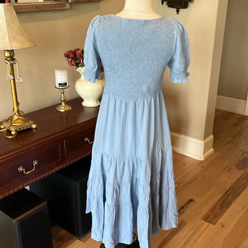 Powder Blue Smocked Midi Dress New - Image 6