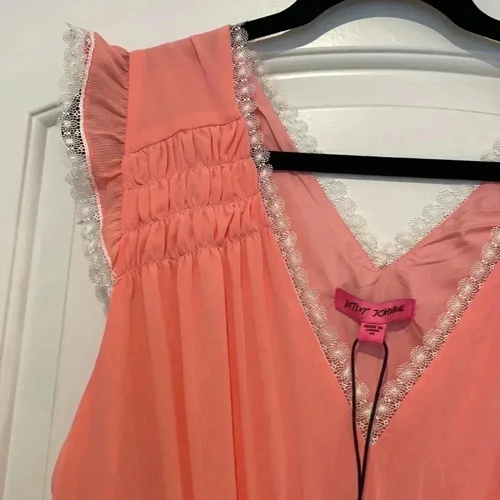NWT Betsey Johnson Boudoir Crinkle Chiffon Dress Flamingo Pink Sz 14 - Image 5