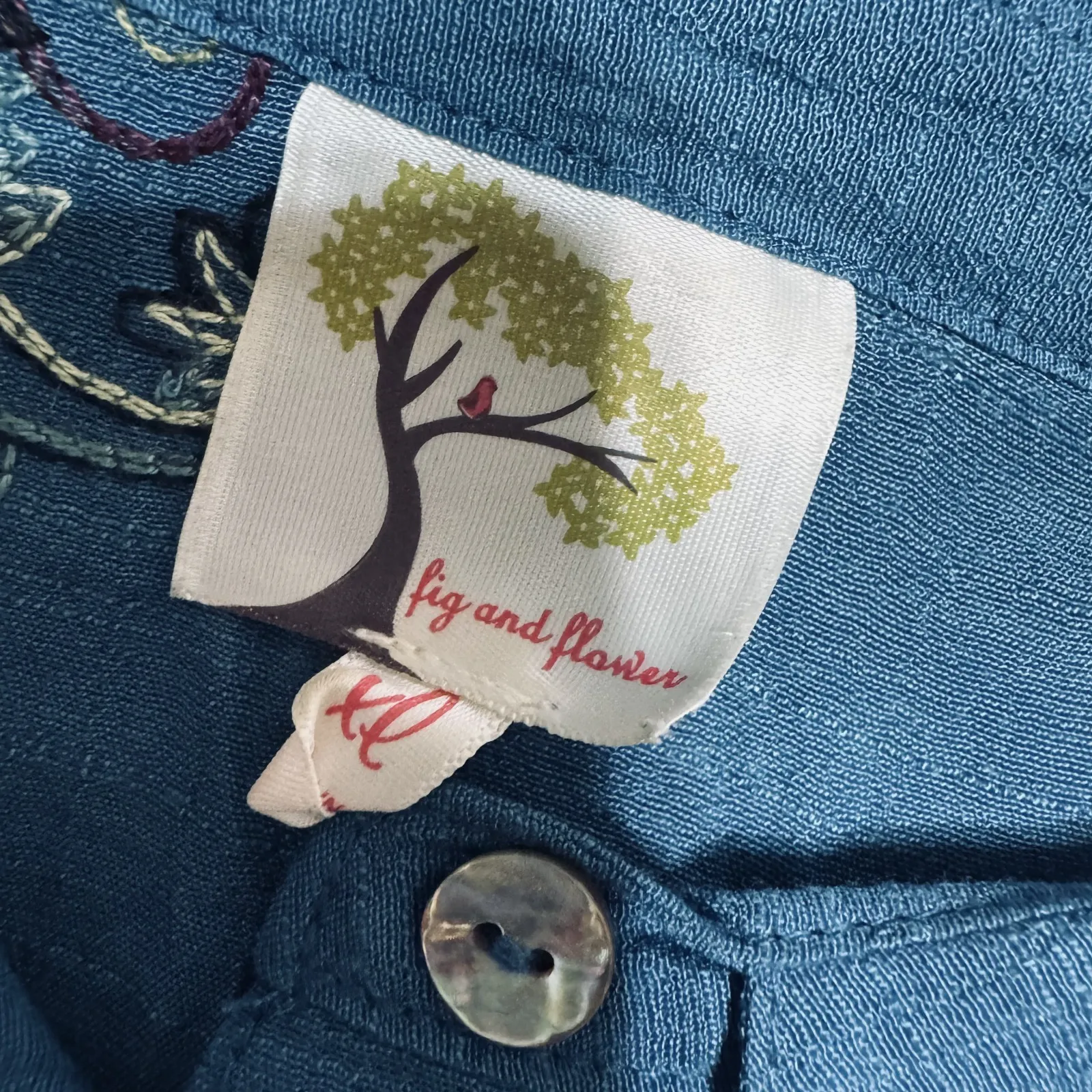 Anthropologie Fig & Flower Button Up Blouse Embroidered Teal Green sz XL - Image 6