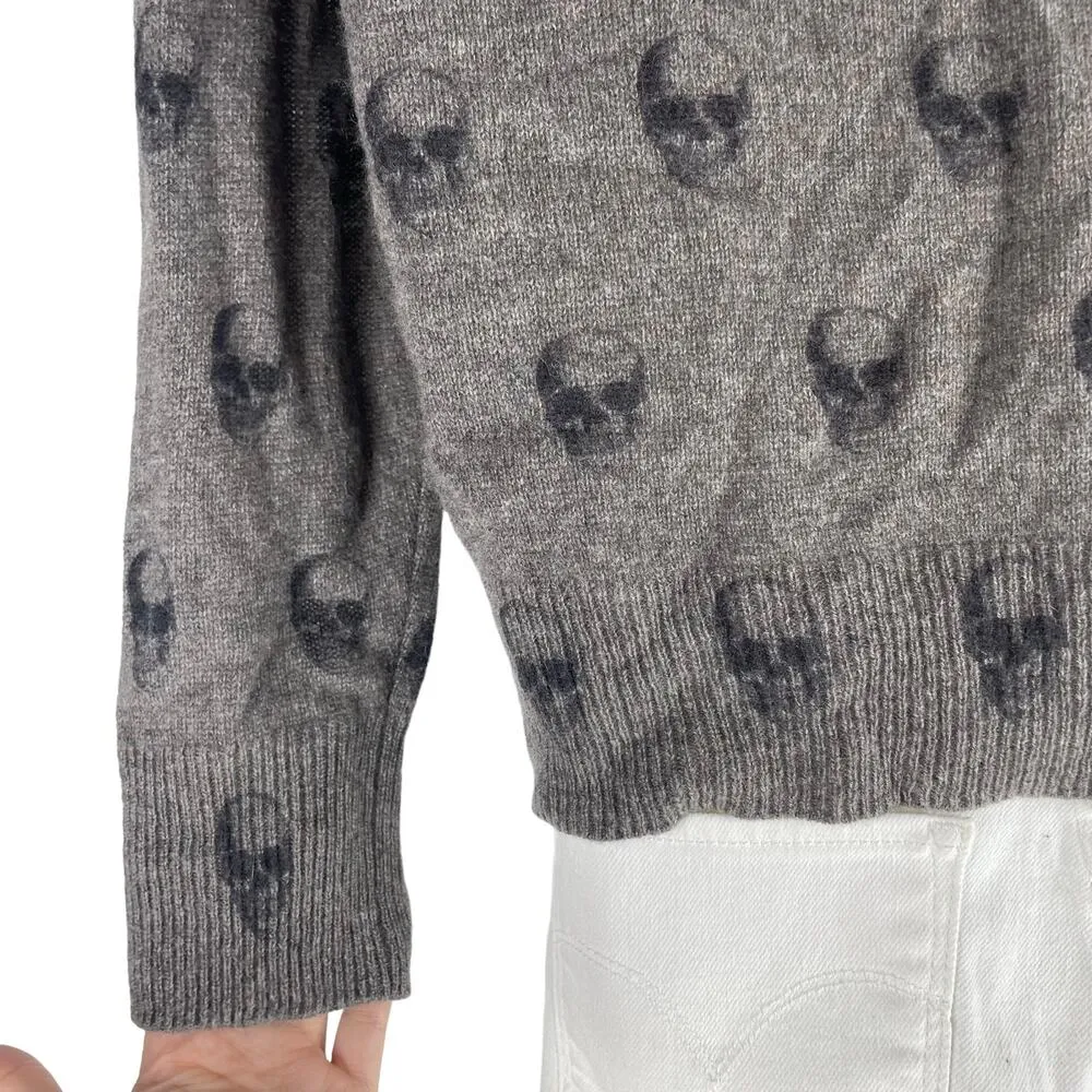 360 Cashmere Cara Jack Crew Neck Skull Sweater Dark Brown Size S - Image 8