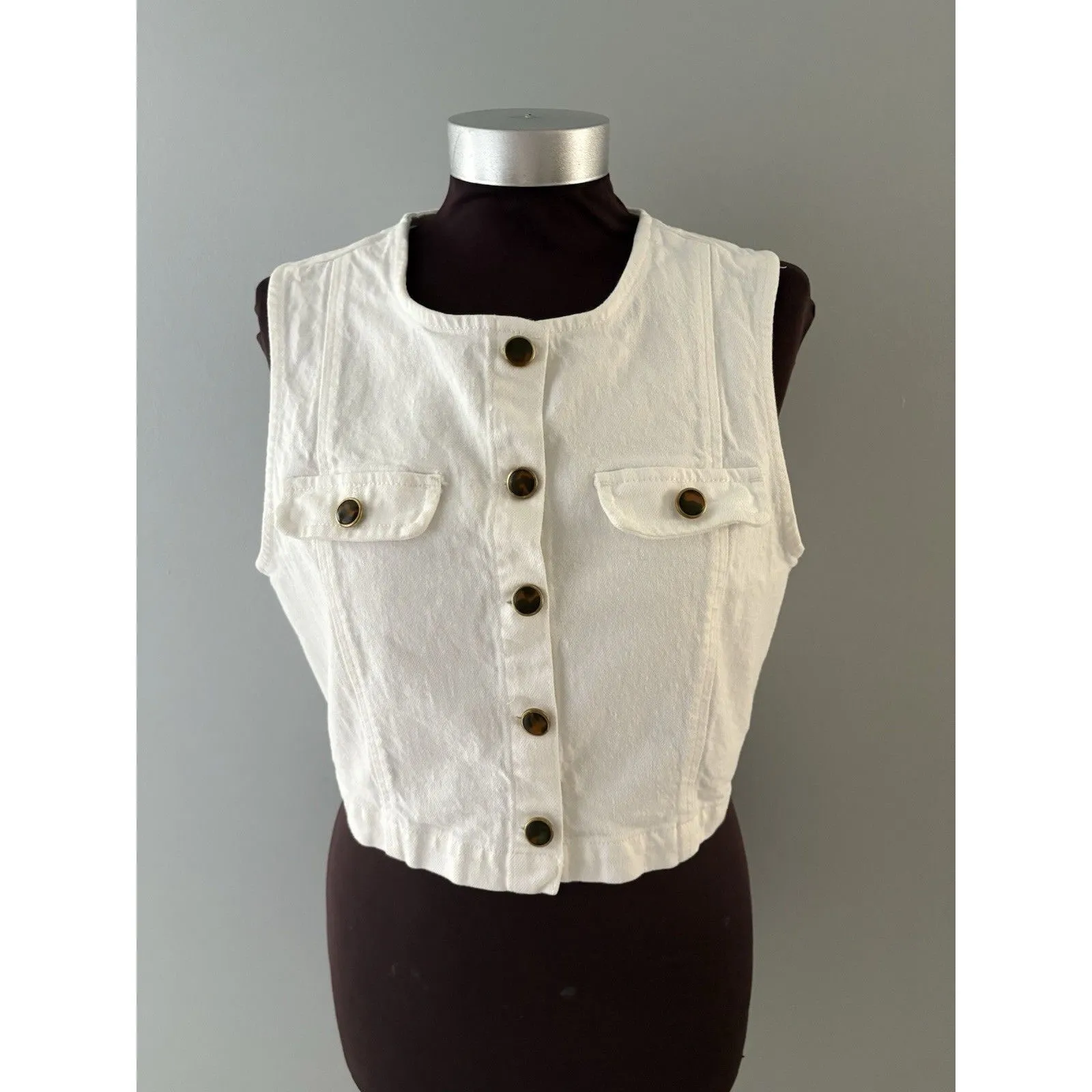 Reformation Jeans Vest Womens Size 10 White Cher Denim Button Up Vest Festival - Image 2