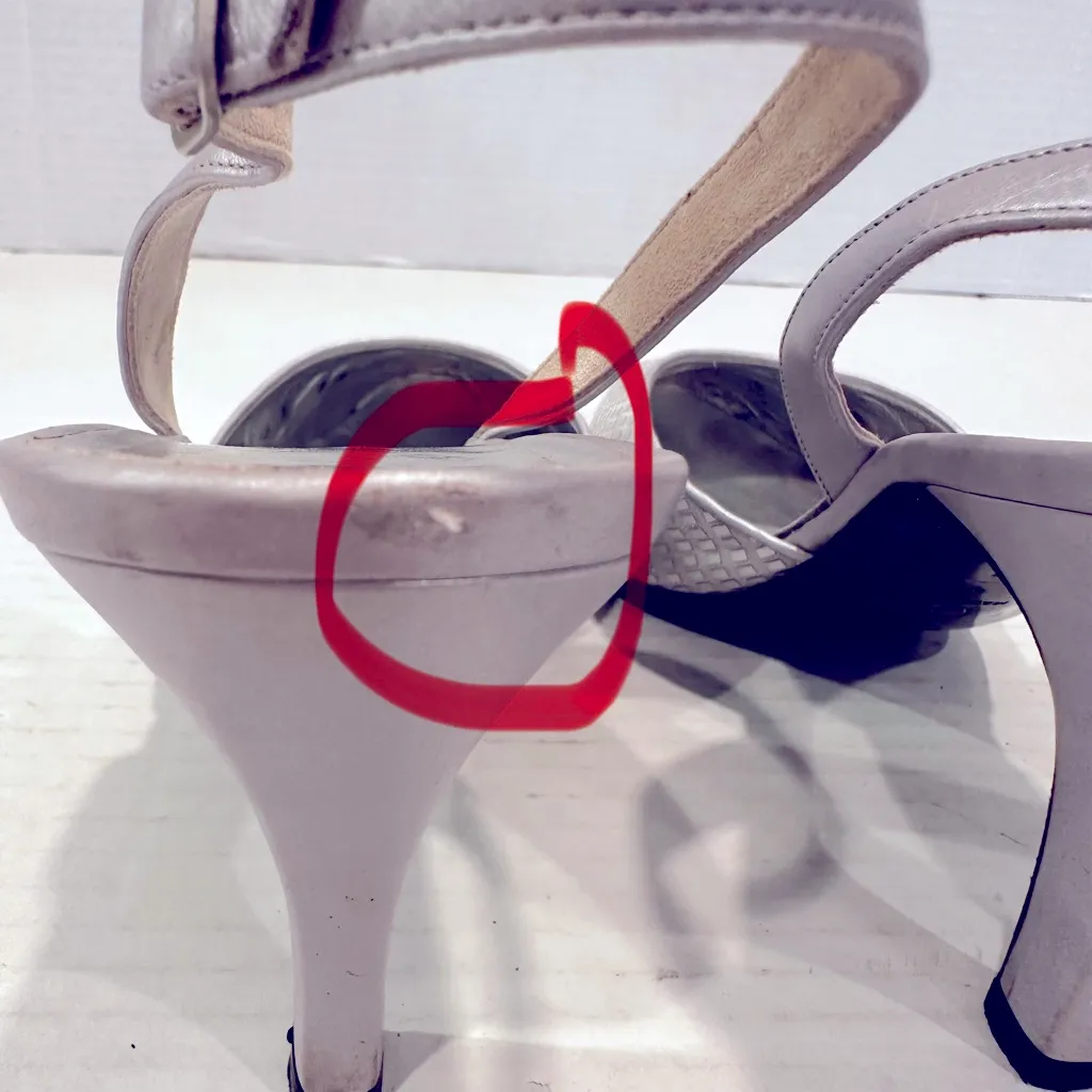 St. John Slingback Pointy Toe Pumps Women's 7.5B Silver Leather‎ Strap Vintage - Image 7