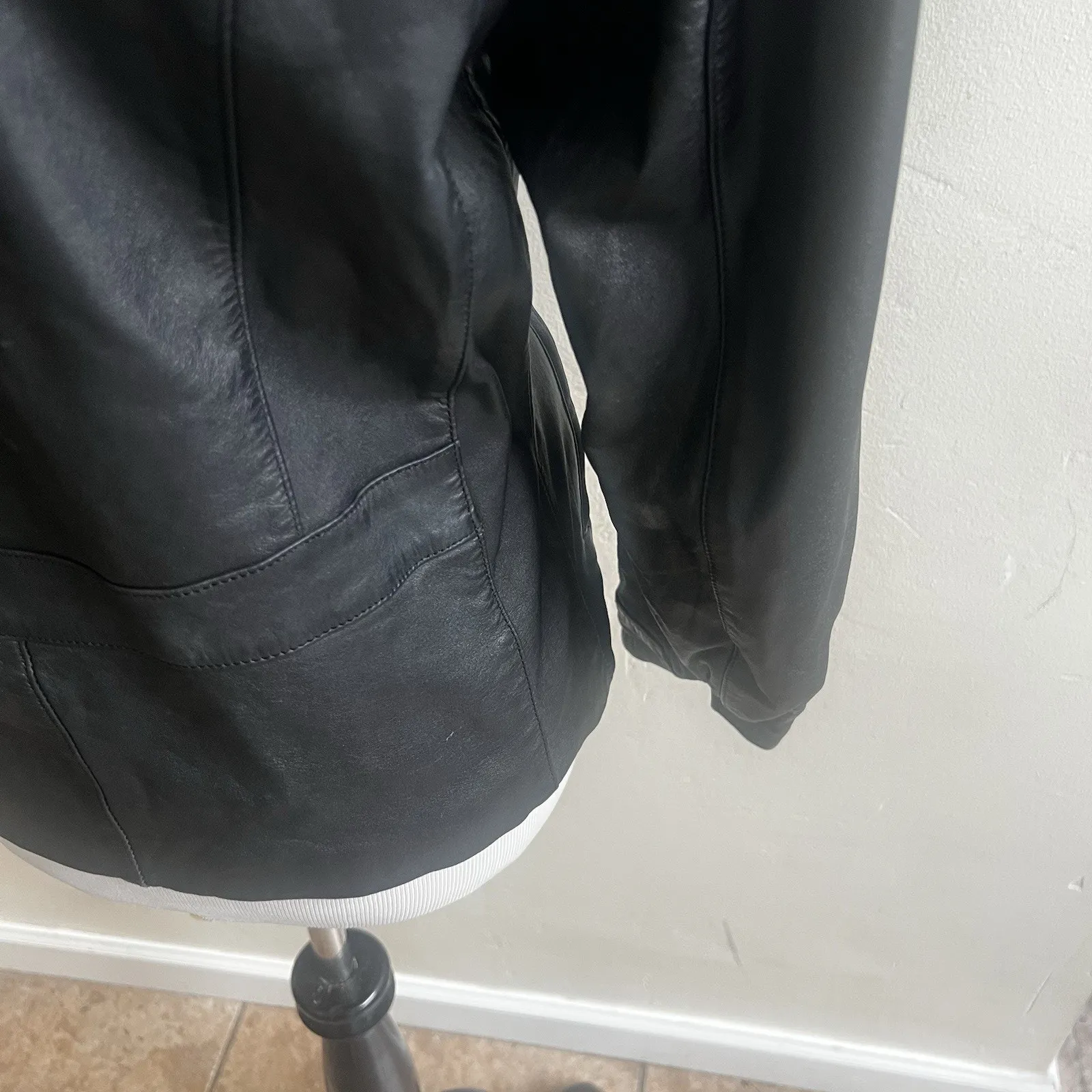 Vintage Wells Of Nottingham Genuine Leather Jacket Super Glazed Napa Moto Style Black Size M - Image 13