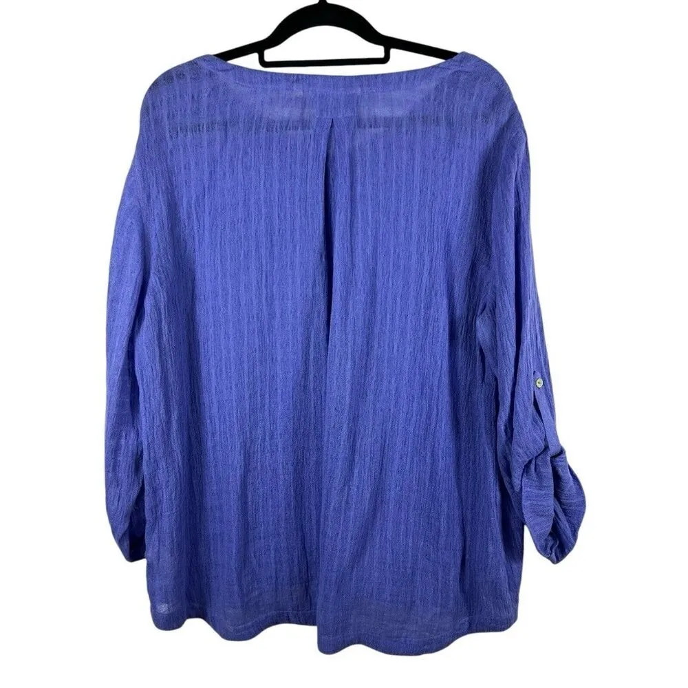 Soft Surroundings Topanga Top Blouse‎ Size L Purple Linen Cotton Crinkle Gauze - Image 2