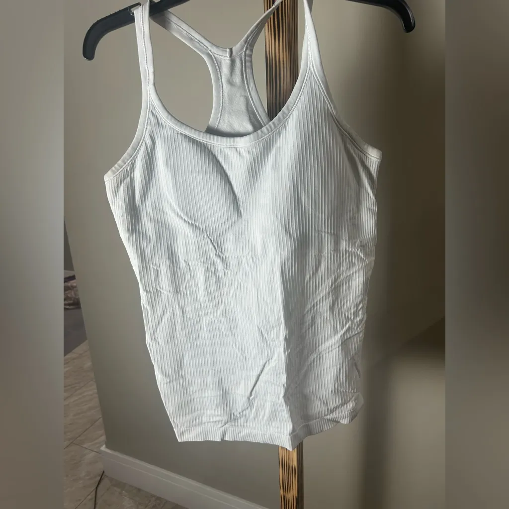 Lululemon White Ribbed Racerback Tank Top Size 4 - Image 3