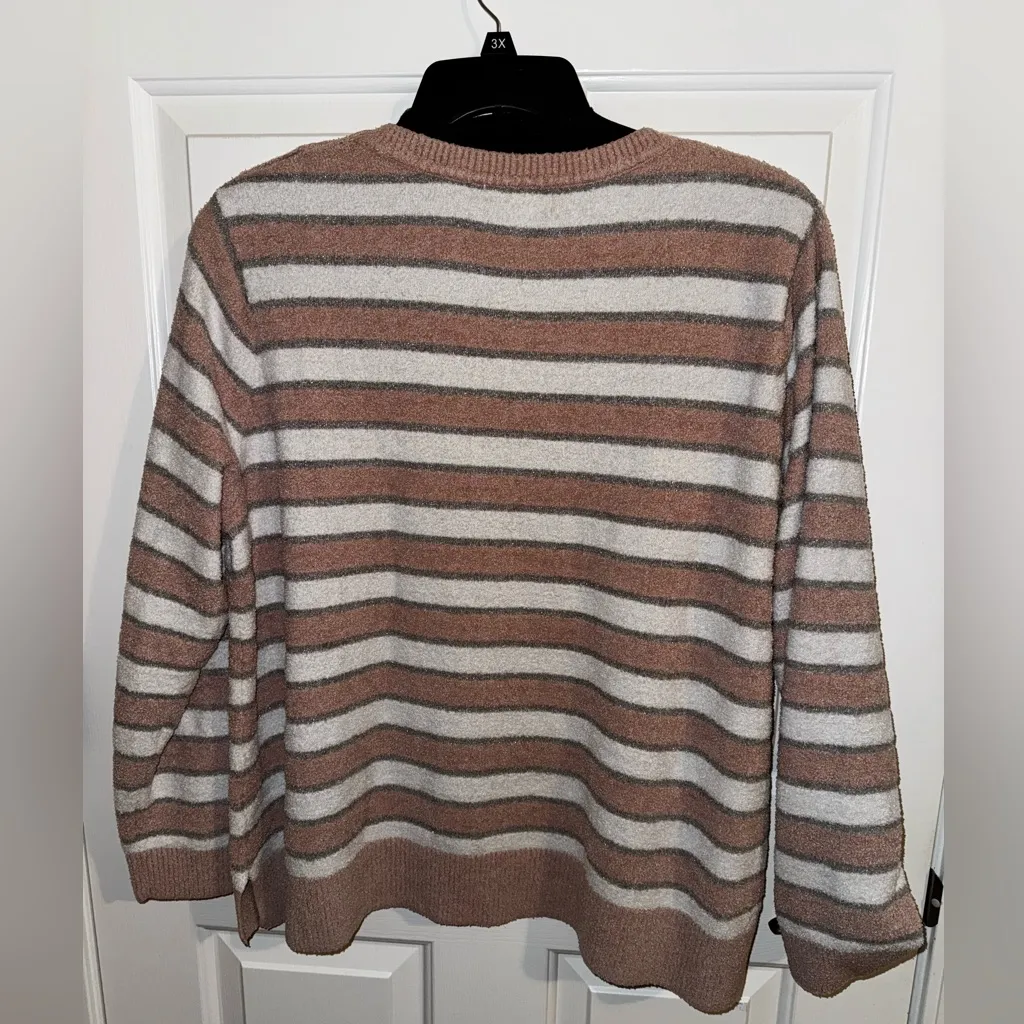 Barefoot Dreams Plus Cozy-Chic Lite Lurex Pink Striped Pullover Sweater 3X - Image 10