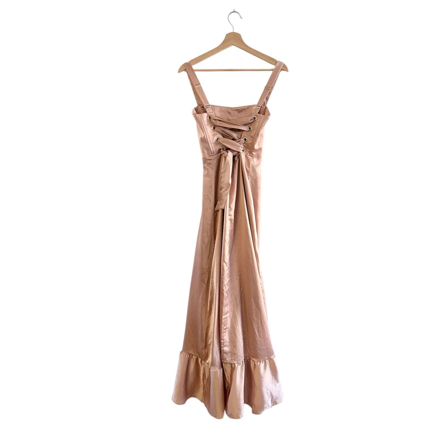 Show Me Your Mumu Clarissa Corset Dress in Rose Gold Luxe Satin XS - Image 4