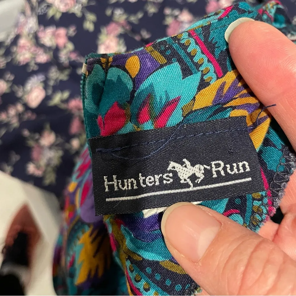 Beautiful teal floral paisley vintage flowy pleated skirt drop waist dress 80’s Blue - Image 11