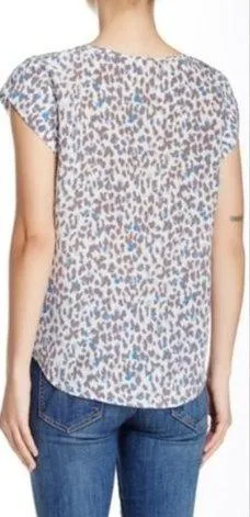 JOIE Gray Blue Leopard Print Silk Top Tunic Size Small - Image 2
