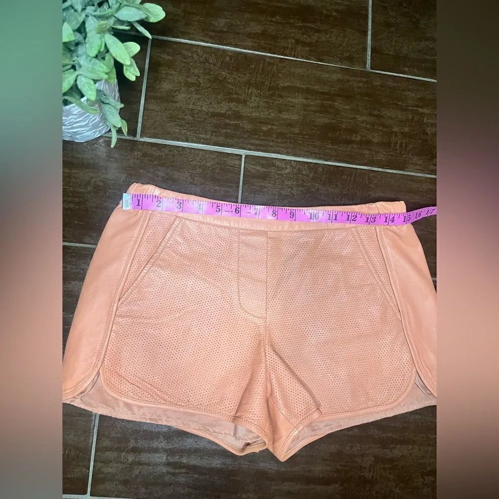 Trina Turk Grapefruit lamb leather shorts sz 2 - Image 7