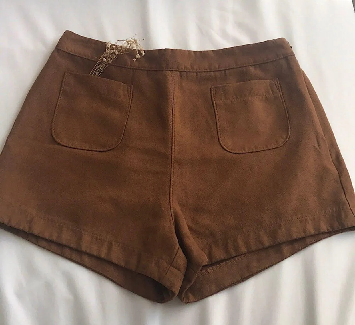 Brown Suede High-Rise Shorts - Image 3