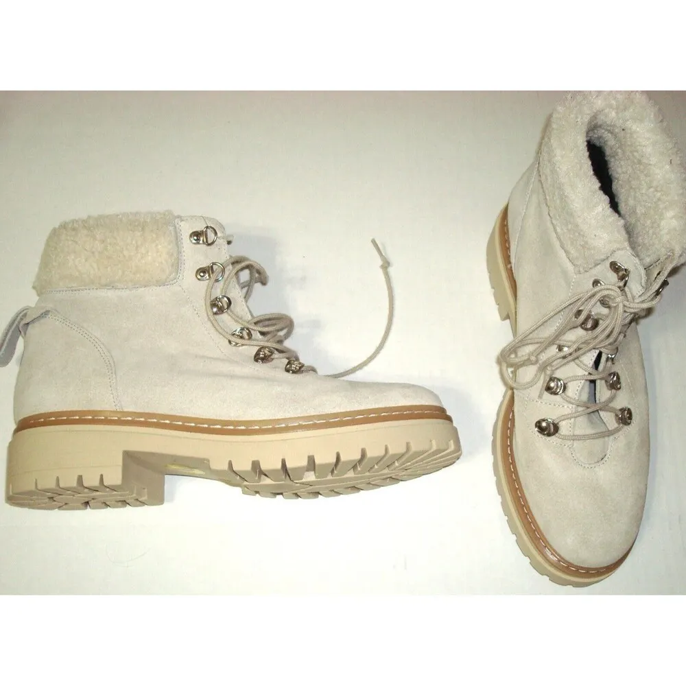 New Womens Cream Off White Lace Up Shearling Suede Hiking Boots 40 9 Fabianelli - Image 3