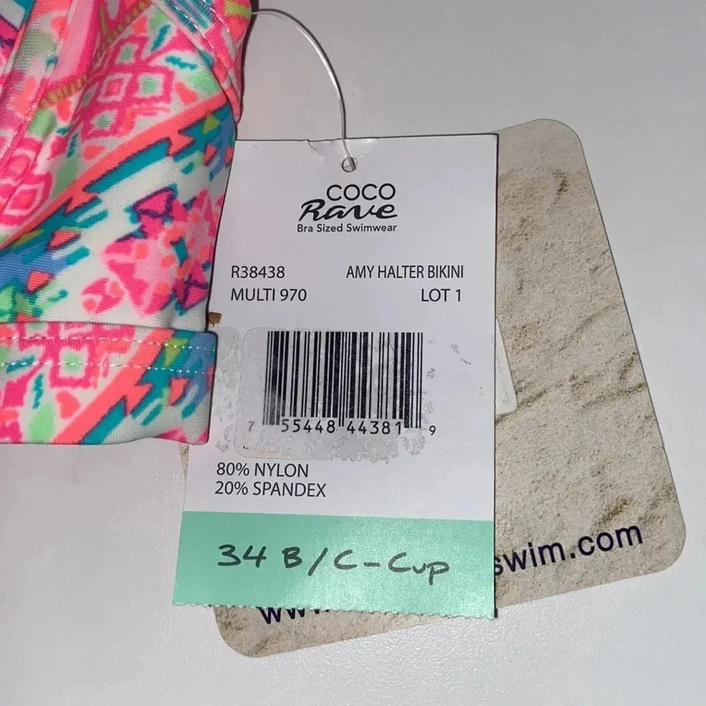 NWT  34B/C halter push-up bikini top bright ruched pink orange - Image 10