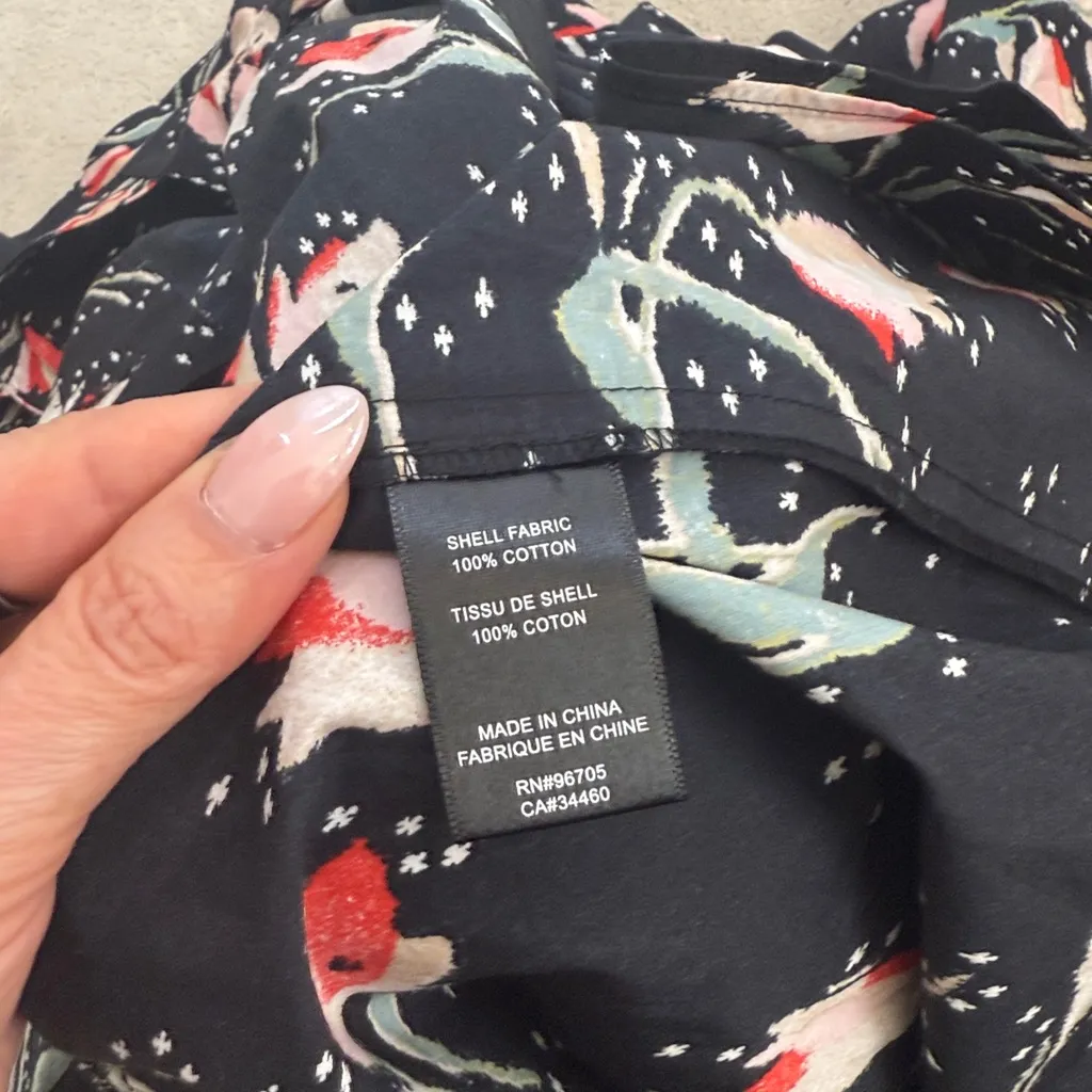 Rebecca Taylor Ikat Tulip Wrap Dress Tie Waist Black Floral Poplin Ruffles Sz 12 - Image 10