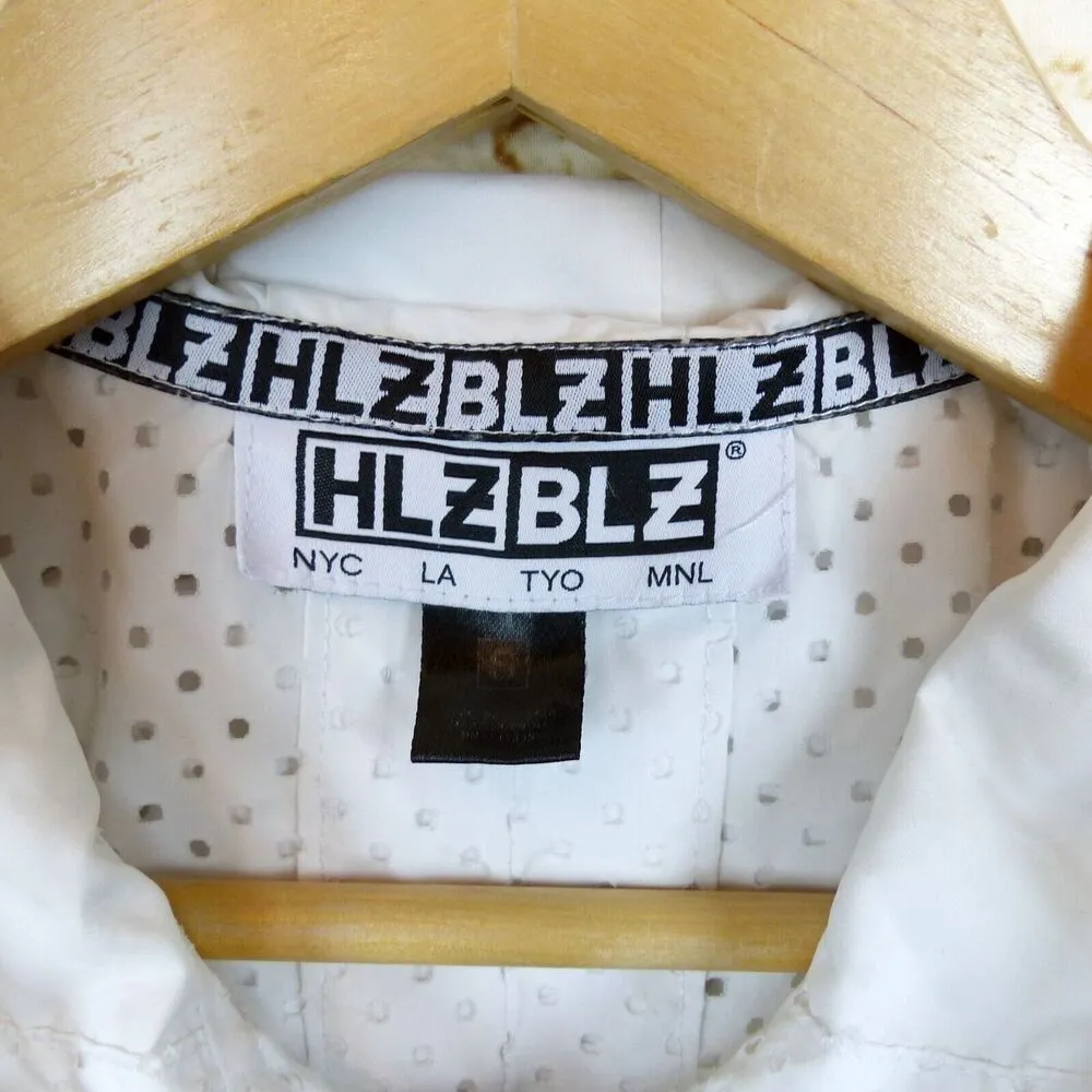 HLZBLZ Windbreaker Jacket Womens S White Perforated Zip Logo Hoodie Sporty Y2K - Image 5