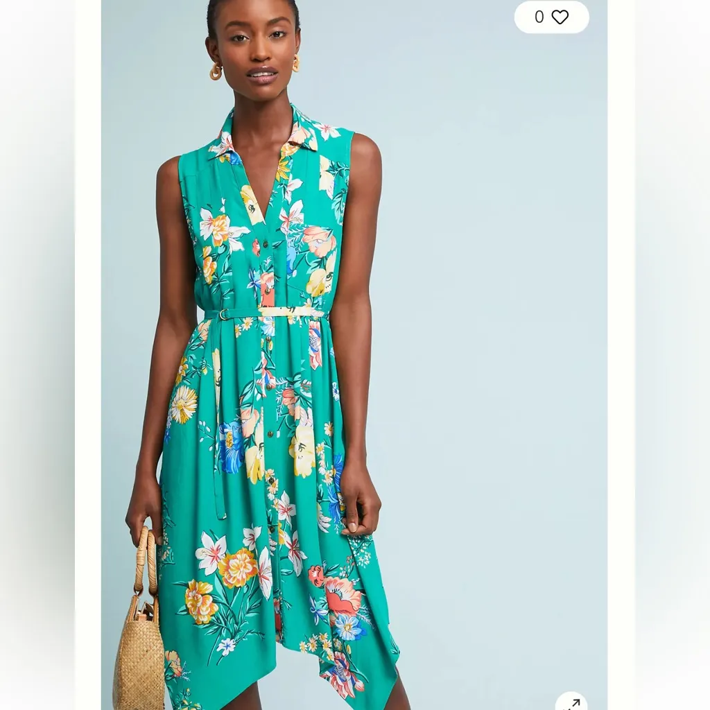 Anthropologie Maeve Green Floral Sleeveless Shirt Boho Midi Dress Size 8 - Image 9
