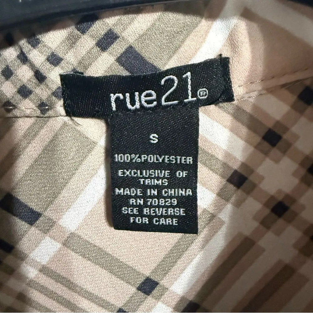 Rue21 Plaid Button-Up Blouse - Tan and‎ Black - Image 3
