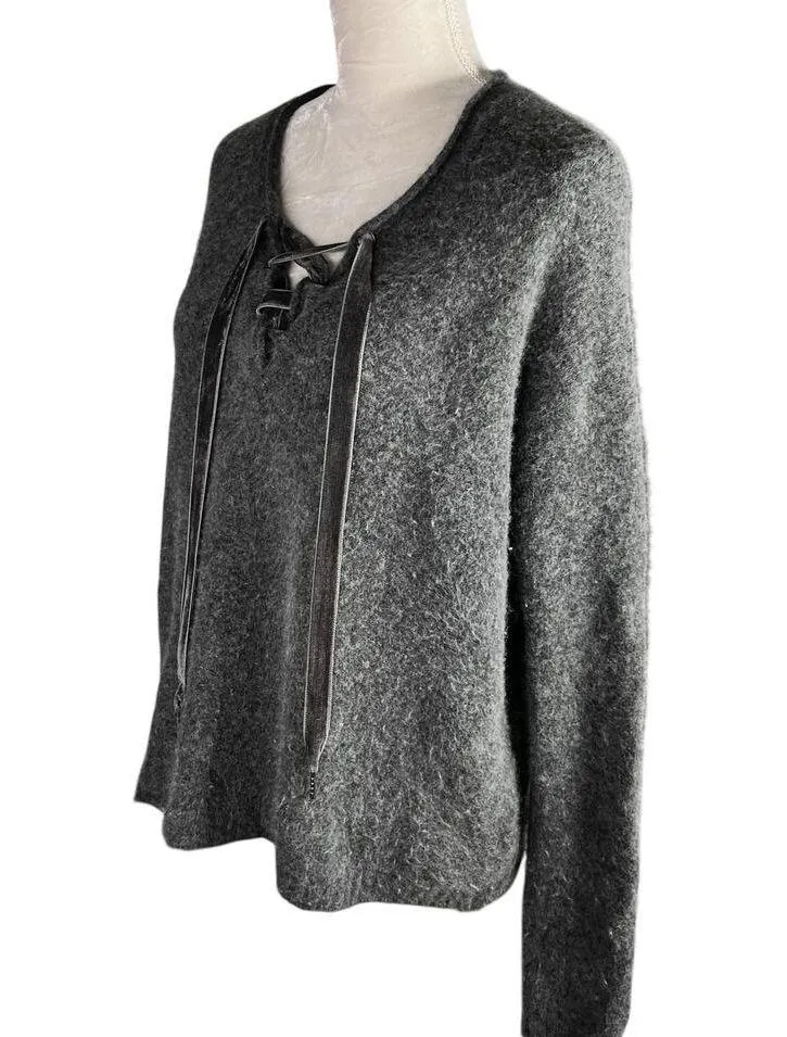 Rails Amelia Lace-Up Sweater M Charcoal Gray Cashmere Wool - Image 9