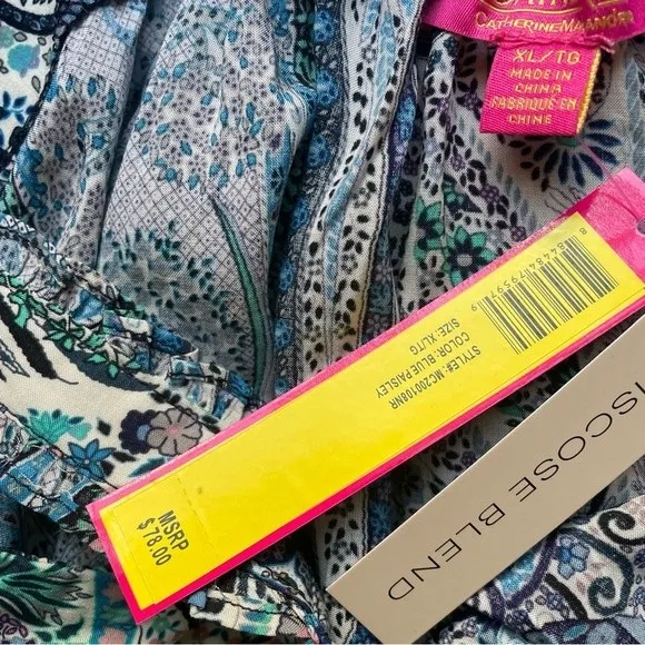 NWT Catherine Malandrino Square Neck Ruffle Strap Tank Blue Paisley Size XL NEW - Image 13
