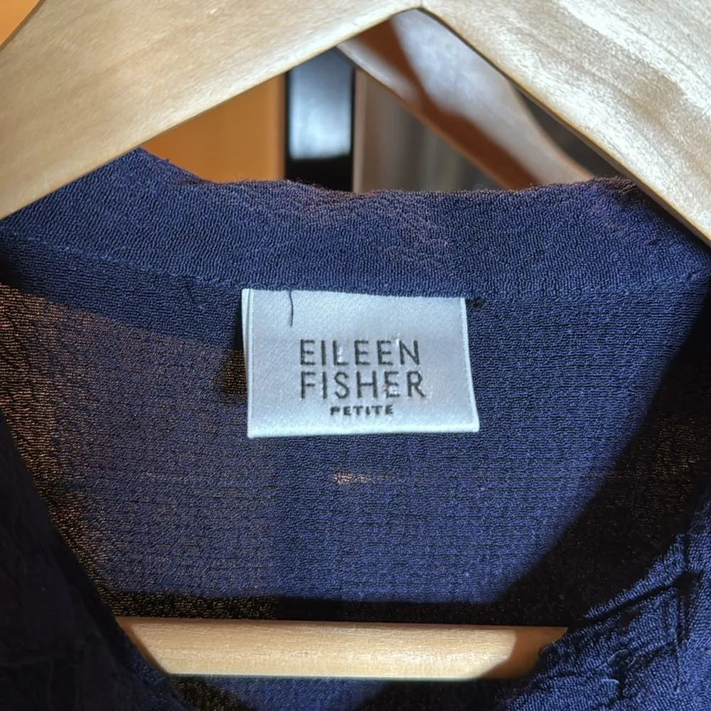 Eileen Fisher Petite Navy Blue Button Down Top Size Petite Small - Image 4